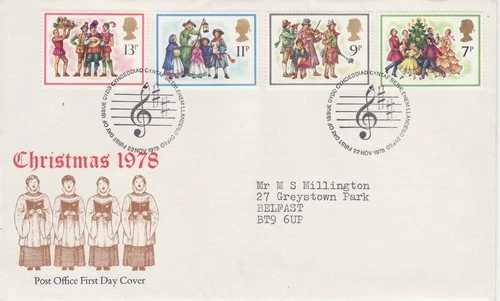 GB Stamps First Day Cover Christmas / Xmas Carol Singers, Music, Notes SHS 1978