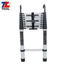 Aluminum Telescoping Ladder Lightweight With 2 Detachable Roof Hooks 12.5 FT