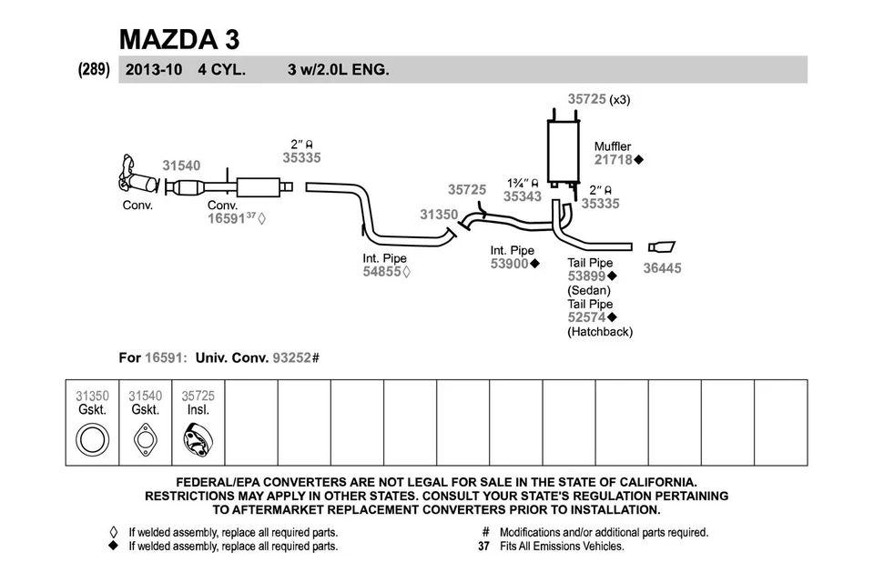 For Mazda 3 2010-2013 Walker 53900 Aluminized Steel Exhaust Intermediate Pipe Foto 3 de 3