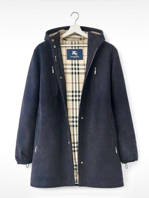 BURBERRY Trenchcoat mit Kapuze Wolle dunkelblau Größe L / 44