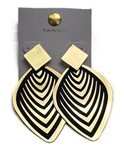 NEW TRUE TO FORM GOLD & BLACK LEAF SHAPE 2 PIECE 2 TONE DROP DANGLE EARRINGS