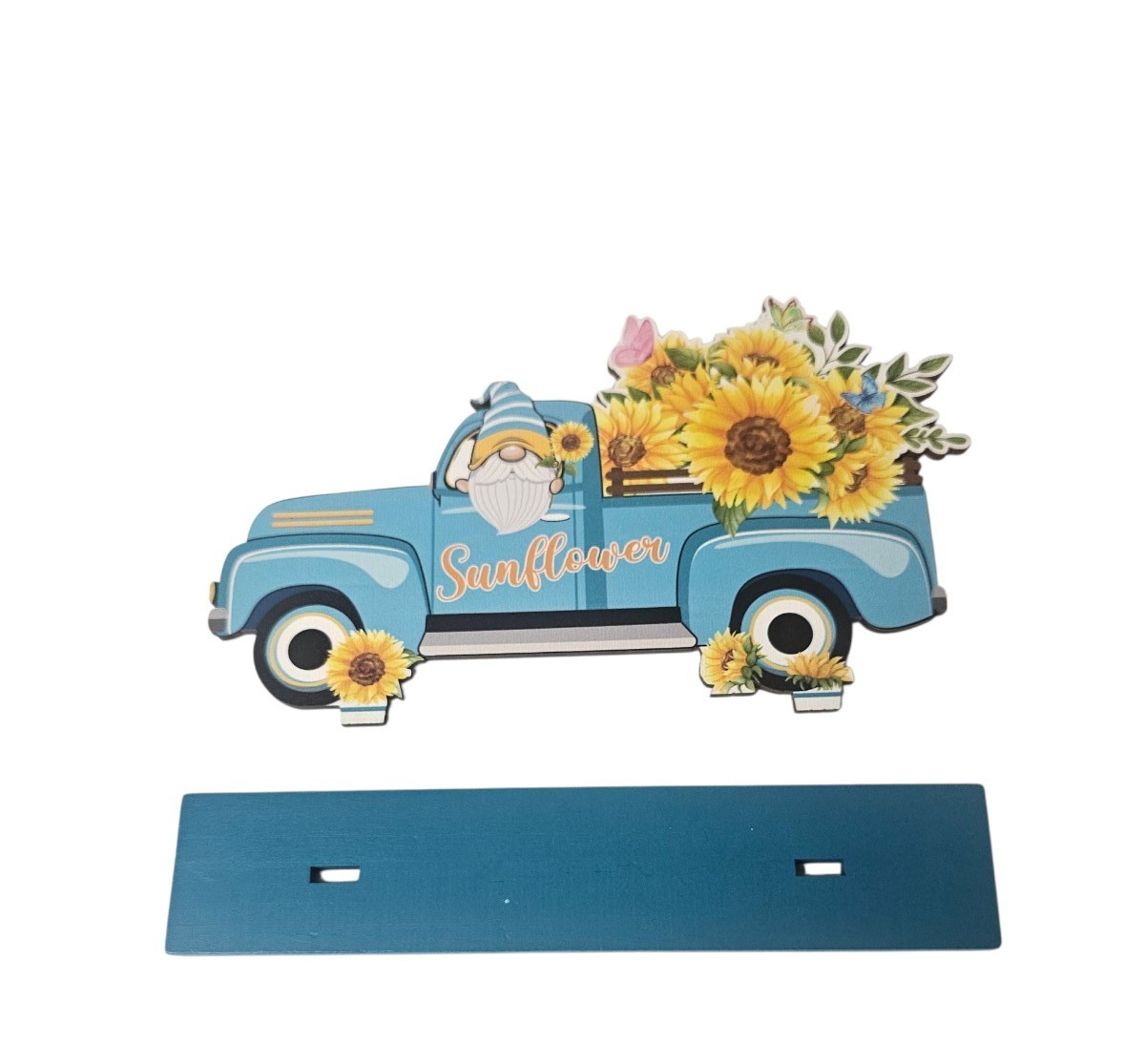 Lot of 4 Wooden Sunflowers Gnome Truck Decor Stand Signs Blue Home Decor Table