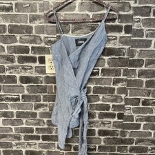 Reformation Angela Linen Wrap Cami Mini Dress Blue Striped Bow Tie XS XSMALL