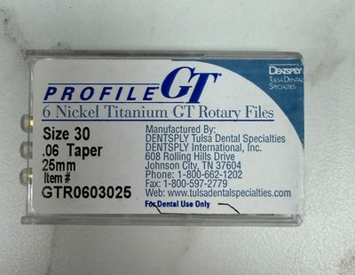Dentsply ProFile GT Rotary Files Size 30 .08 Taper 25mm GTR0803025 - Pack of 4