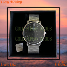 Nine West Mens Asher Watch Stainless Mesh Band Black Face New Free USA Shipping