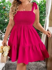 Shein Barbie Pink Sleeveless Smocked Ruffle A Line Cami Dress Women’s L
