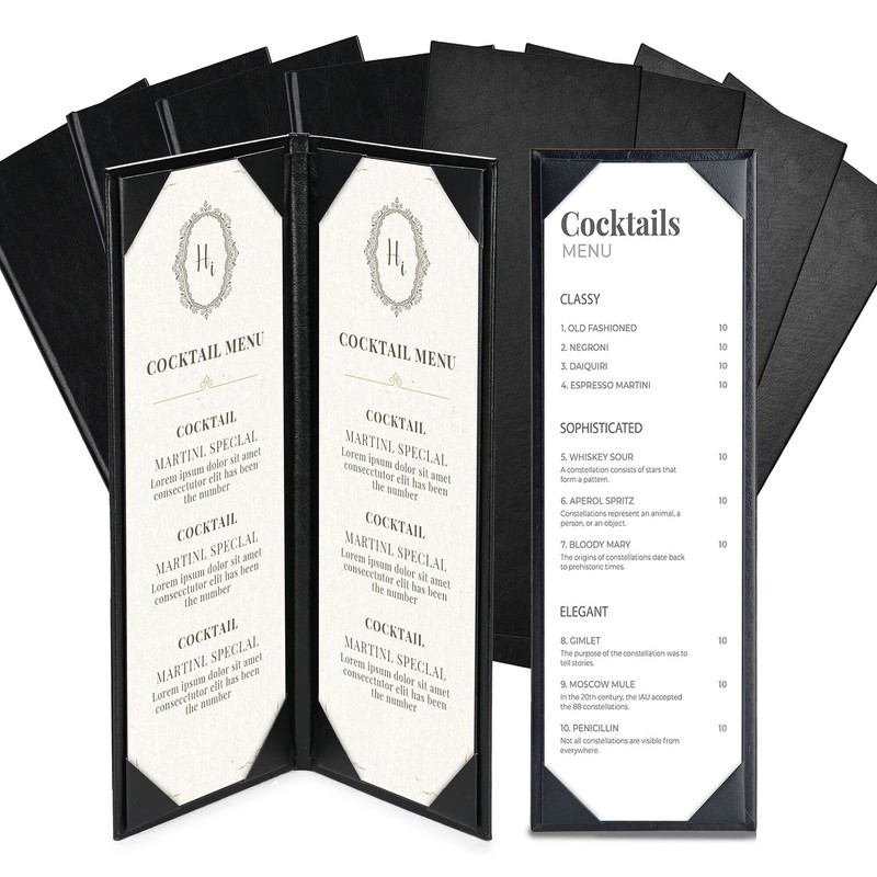 WeChef 4.25x14" Menu Covers Holders 5 Pcs 1 View & 5 Pcs 2 View kit PU Leather
