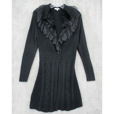 Vintage Cache Sweater Womens Small Ruffle Vegan Fur Trim Button Whimsigoth Black