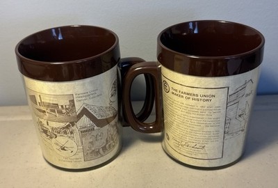 Vintage FARMERS Union Headquarters DEVER CO Set/2 Mug Cups THERMO-Serv Made USA