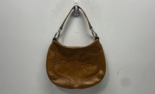 Kenneth Cole Brown Floral Stitch Leather Shoulder Bag