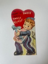 Vintage Die-Cut Sailor Boy Valentine Card Heart Sweet Candy Made in USA