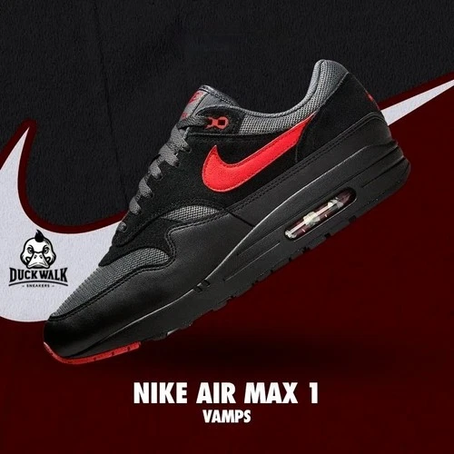 Nike Air Max 1 ESS Shoes Black University Red Gray FZ5808-008 Men's Size NEW