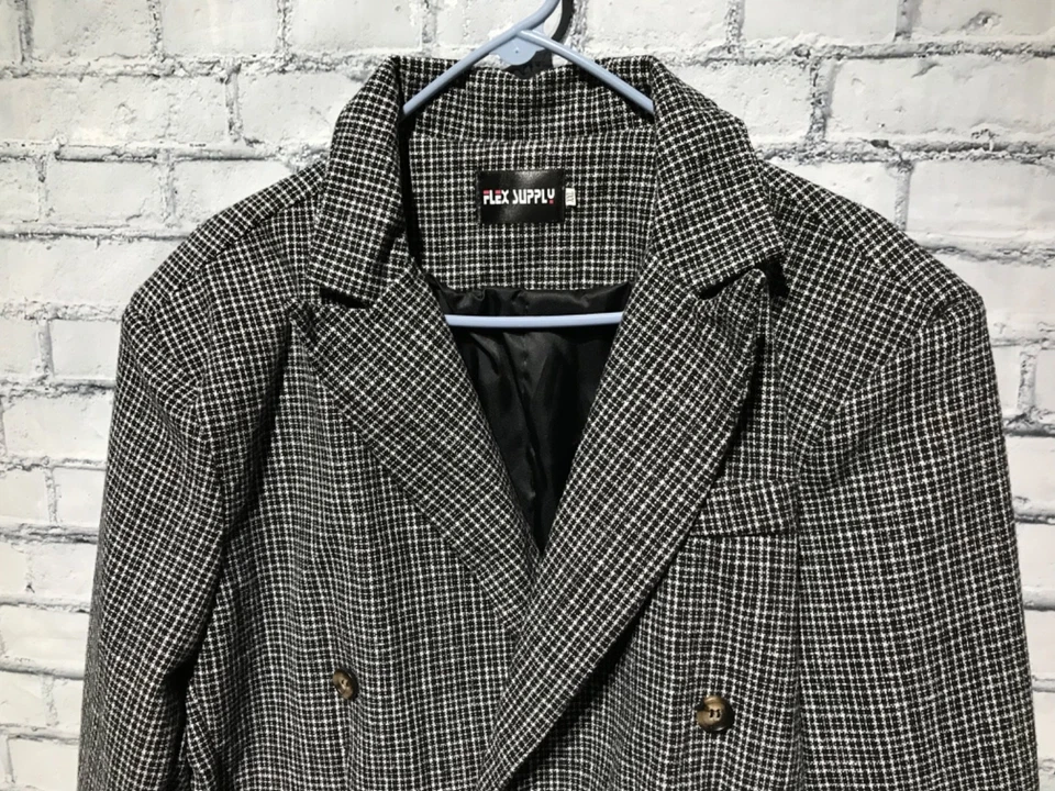 Flex Supply, XXL, Black/White Plaid Double Breasted Soft Thin Jacket/Coat, Lined - Image 3 of 4