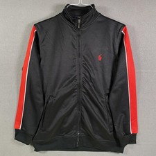 Polo Ralph Lauren Track Jacket Mens Small Black Red Stripe Full Zip Pony Logo