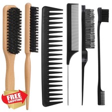 6PCS Boar Bristle Hair Brush Rat Tail Comb Set