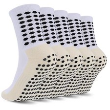 5 Pairs Kids Youth Grip Soccer Socks Cushioned Non Slip Football Medium White