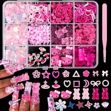 3D Pink Nail Charms Bulk Gummy Bear Butterfly Bow Assorted Pink Nail Charm Set