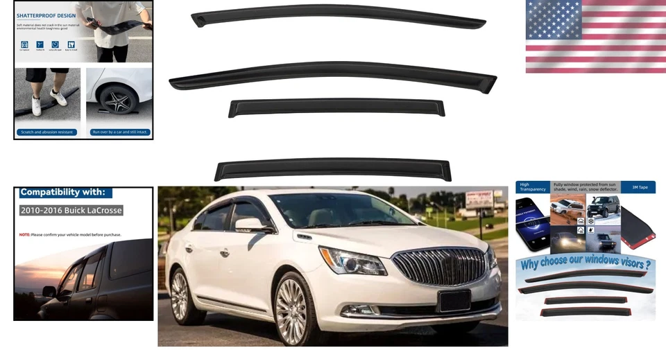 Durable Acrylic Vent Window Visors for Buick LaCrosse 2010-2016 - Sun/Rain Guard Foto 2 de 4