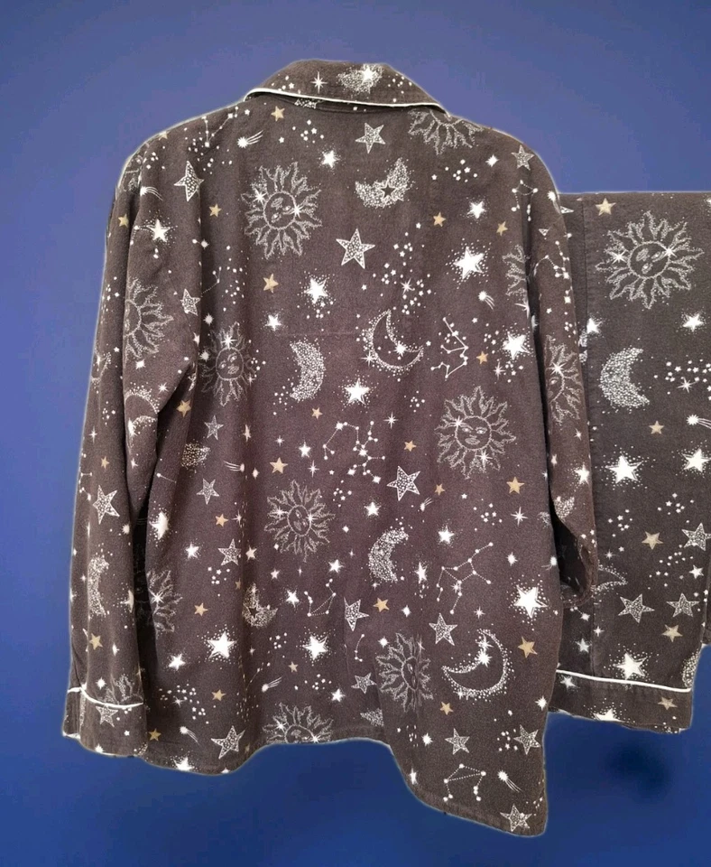 Pijama P J Salvage Cosmic Heart negro 100 % algodón franela para mujer talla mediana/grande  Foto 2 de 4