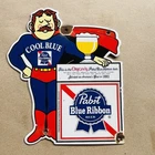 PABST Blue Ribbon Beer Cool Blue Porcelain Enamel Vintage Sign 10" x 8  1/2"