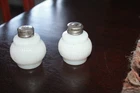 Vintage Milk Glass Salt & Pepper Shakers Set Marked Salt and Pepper