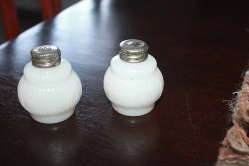Vintage Milk Glass Salt & Pepper Shakers Set Marked Salt and Pepper
