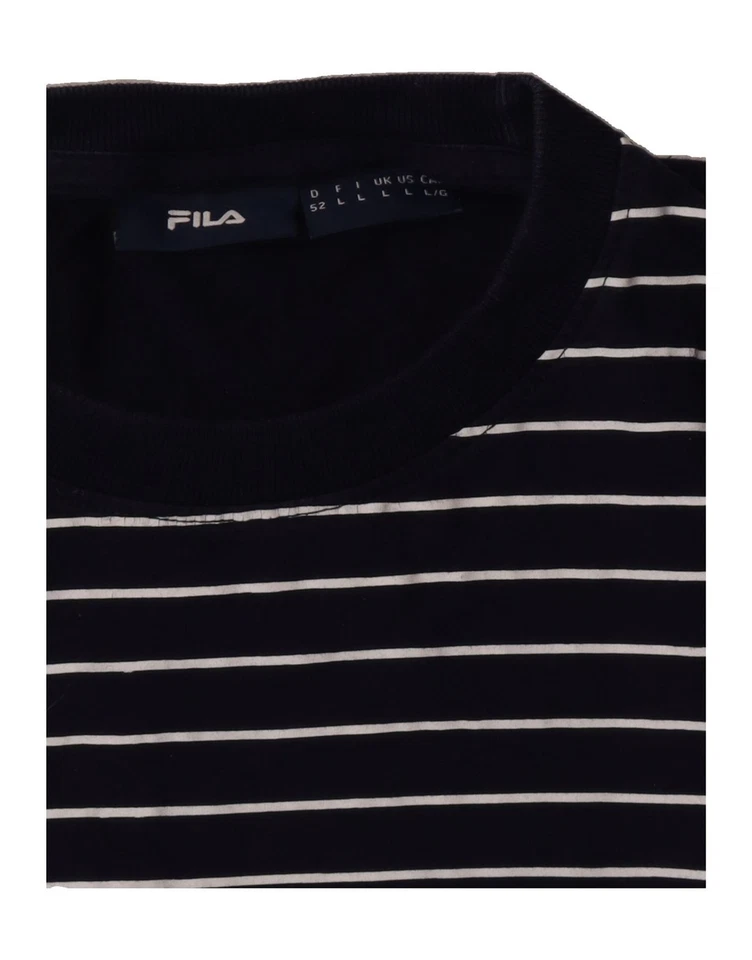 Camiseta Top FILA Para Hombres Gráfica Grande Azul Marino Rayas Algodón CW07 Foto 4 de 4