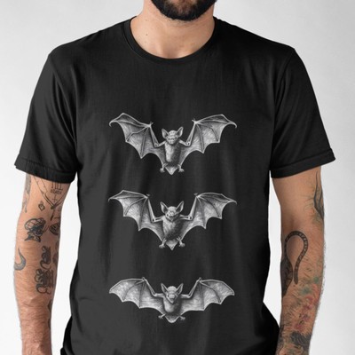#26 Gothic T-Shirt Bats Design, Minimalist Woodcut Style, Dark Aesthetic Tee for