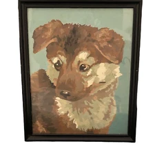 Paint by Number Collie Puppy Dog Craft Master Painting PBN 1978 Vintage Framed