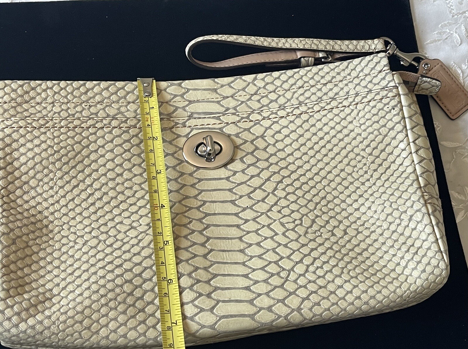 COACH Beige Leather Python Stamped Medium Clutch … - image 17
