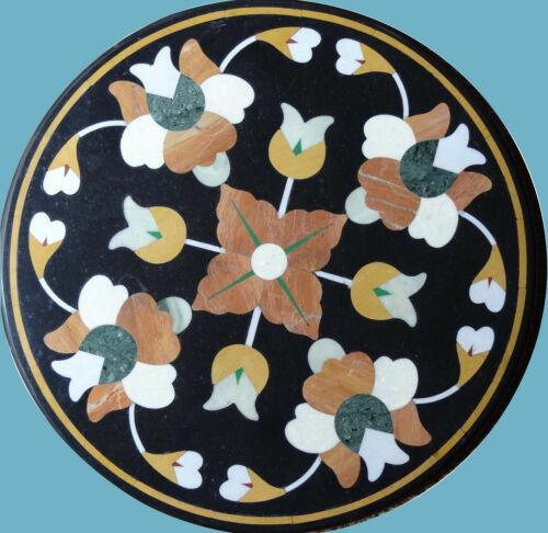 12´´ antique black Marble Coffee corner Center Table Top round inlay Mosaic de2