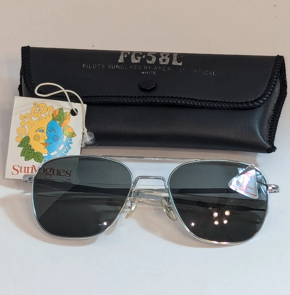 AO Pilot Sunglasses FG-58L – Silver Aviator – NOS – 5.5" – American Optical 🕶✨ - Image 3 of 4