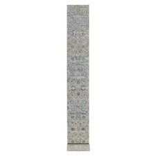 2'6"x27'9" White Leaf Design Silk & Textured Wool Hand Knotted Runner Rug R91163