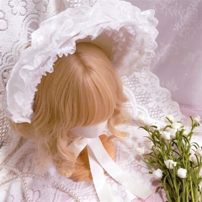 Original women Lolita White Lace Bonnet Lace Hat Hair Band