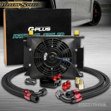 30 Row 10AN Engine Oil Cooler+ Filter Adapter Kit+ 7" Electric Fan Fit For Car 