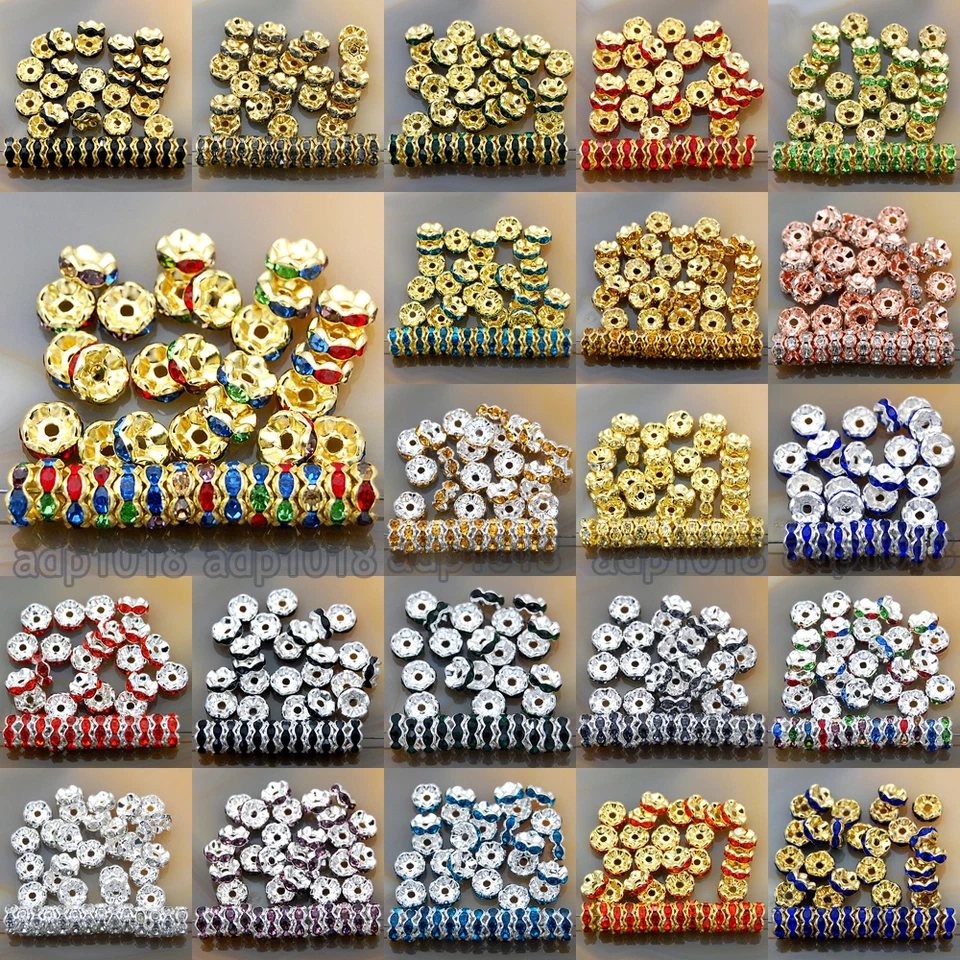 100Pcs Czech Crystal Rhinestone Wavy Rondelle Spacer Beads 4-10mm Gold & Silver - Image 2 of 3