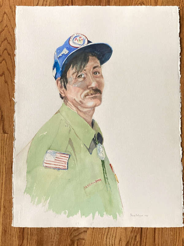 Original Watercolor Painting  Portrait of Man Boy Scout Camp Potomac MD