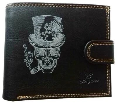 SYL'LA Petit Portefeuille à rabat Homme porte monnaie cartes tete de mort cigare