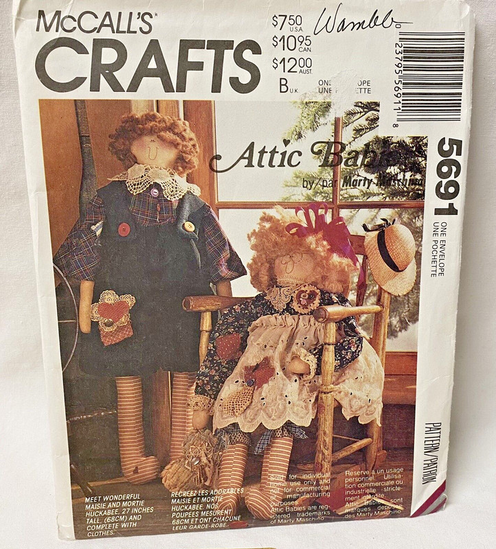 McCall's 5691 Maisie And Mortie Huckabee 27" Tall Dolls With Clothes Uncut
