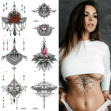 Black Waterproof Under Boob Tattoo Temporary Tattoo Stickers On Chest Waist Lady