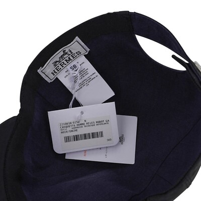 Hermes Hat Men's Miles Robot Cap Black w/ Leather Clou de Selle