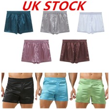 UK Men's Shiny Satin Shorts Mid Waist Side Split Boxer Briefs Trunks Underpants