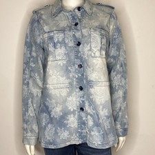 Mystree Womens Denim Trucker Jacket Chambray Floral Print Size S Relaxed Fit