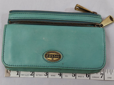 Women Fossil Leather Turquoise Organizer Clutch Wallet