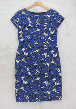 Talbots Petite Women's Blue Flower Floral Cap Sleeve Sheath Dress Sz 8 #1159