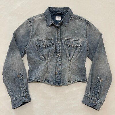 Ksubi Denim Shirt Womens Small Blue Skream Long Sleeve Snap Up Shirt