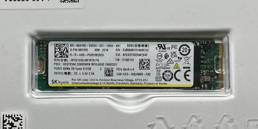 SK Hynix 512GB PC801 M.2 NVMe PCIe Gen4x4 SSD Solid State SK Hynix 512GB PC801 M.2 NVMe PCIe Gen4x4 SSD Solid State