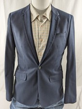 H M Slim Fit 1 Button Casual Suit Jacket Blazer Dark Blue Crosshatch Size 36R