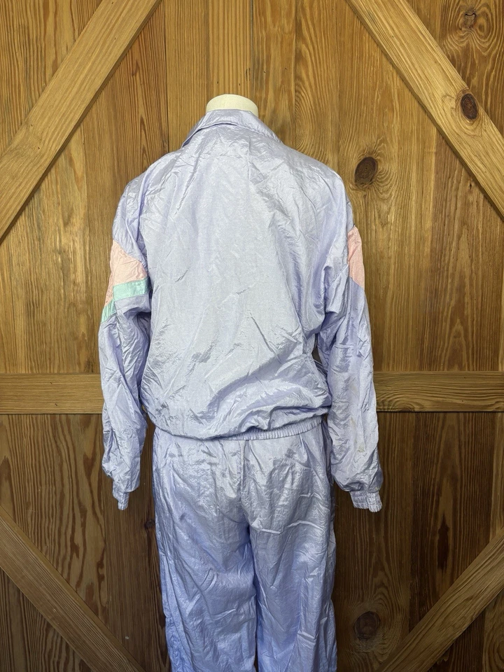 Vintage 80s 90s Windbreaker Tracksuit Pastel Colorblock Petite M Jogger Zip Pant - Imagem 4 de 4