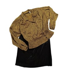 Liz Claiborne Dresses Skirt Set Yellow Black Print Size 14 Vintage